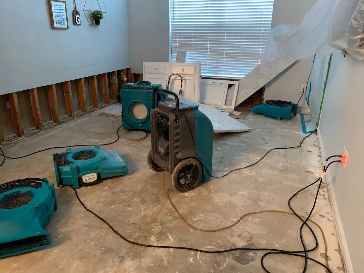 Dehumidifier in flood-cut room for Water Damage Restoration in Myrtletown